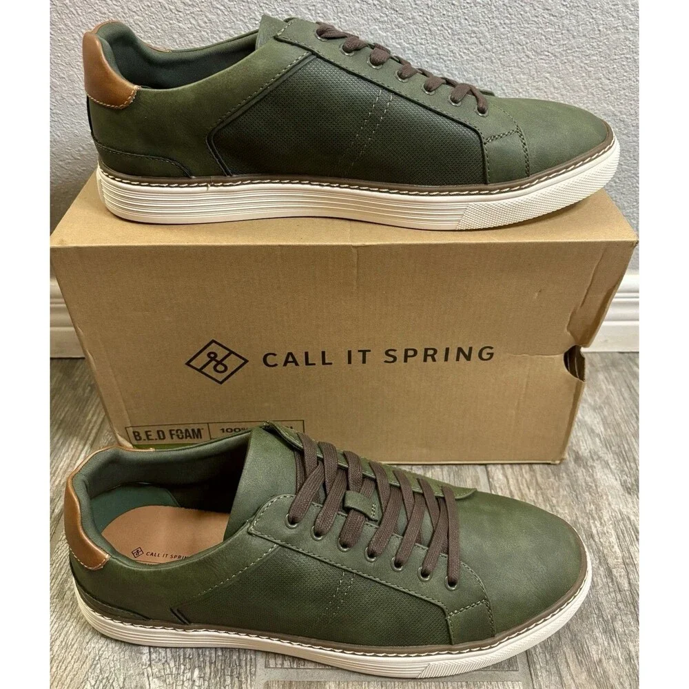 Call It Spring Men’s Green Vegan Leather Casual Sneakers NWB Size 13.